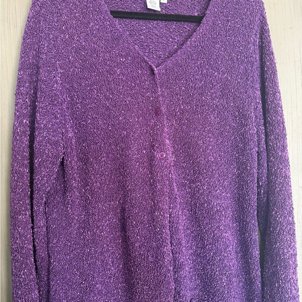 Coldwater Creek Women’s vibrant purple nylon textured sweater cardigan 1X. Plus
